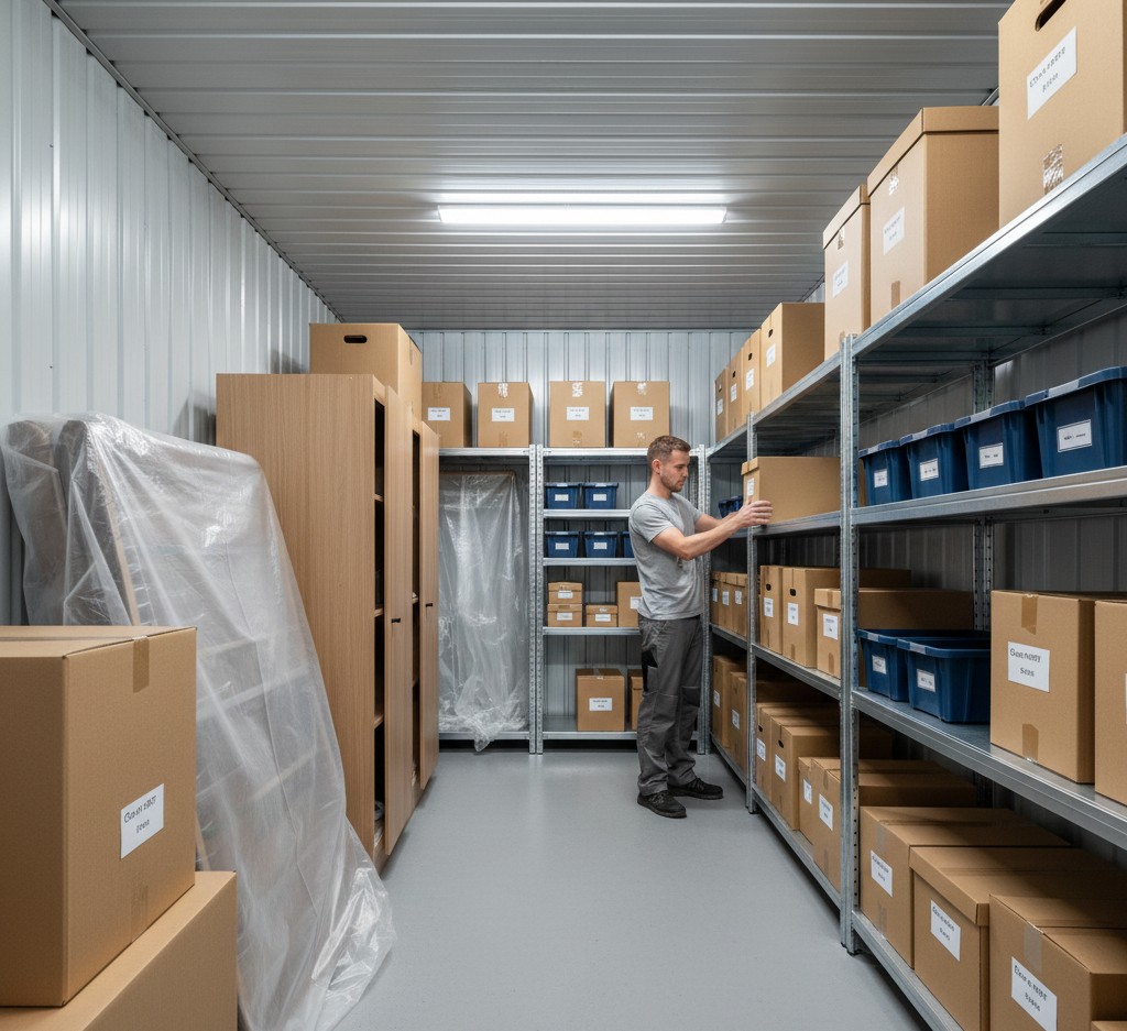 Box de stockage securise avec cartons et meubles ranges methodiquement Clamart